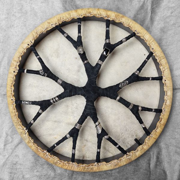 Shamanic Drum With Leather & Silver 925 "Black Dragon" (50 cm)