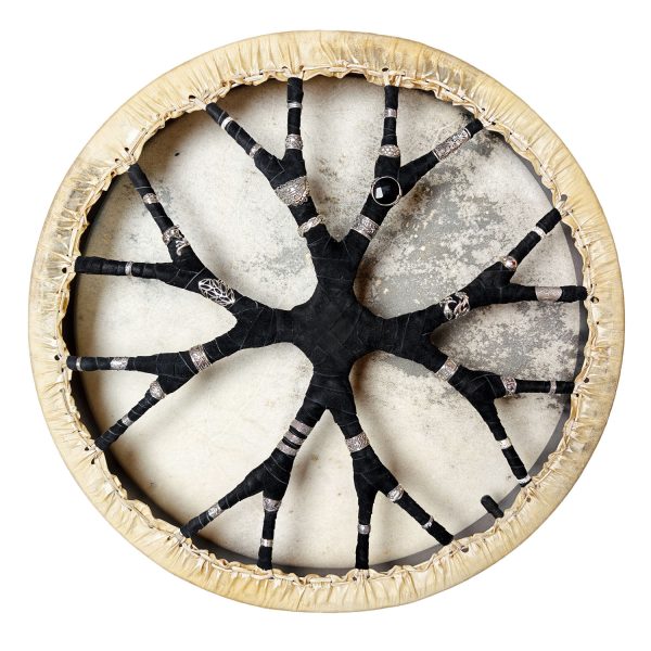Shamanic Drum With Leather & Silver 925 "Black Barong" (45 cm)
