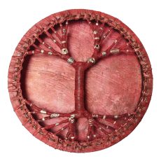 Shamanic Colored Drum With Leather & Silver 925 "Bloody Jaguar" (50 cm) (Dragonfruit Natural Dyeing)