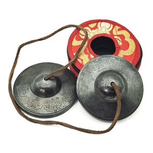 Bronze Tingsha "Carving Flowers" (Tibetan Bells) (8.6 cm, 600 gr) (+ case)