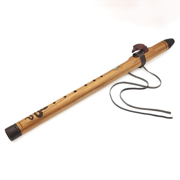 Premium Single Flute Teakwood Turquoise Stone - Fm (56 cm)