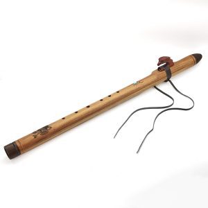 Premium Single Flute Teakwood Turquoise Stone - Dm (65 cm) (+ case)