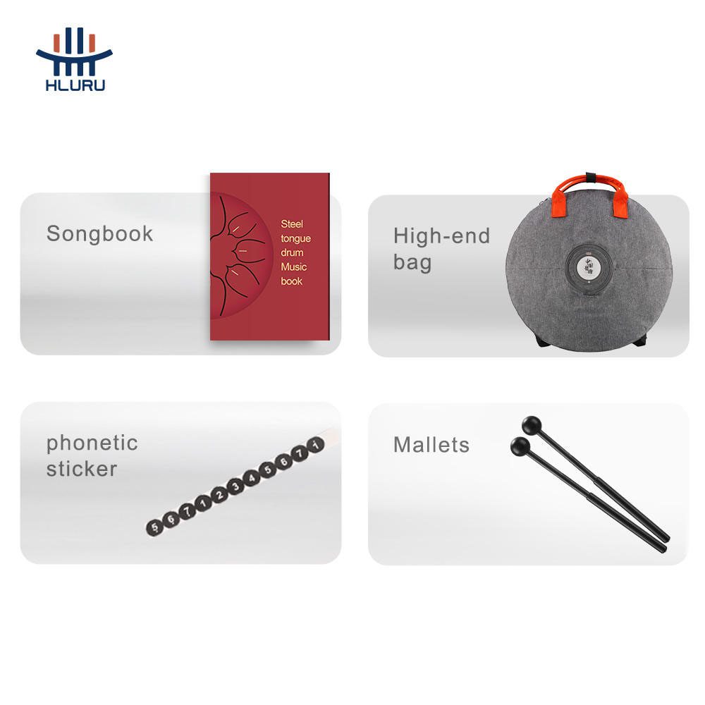 HLURU Handpan Drum TAH9-14 Silver "D Kurd" (36 cm, Copper Steel) (+ case) - Image 5