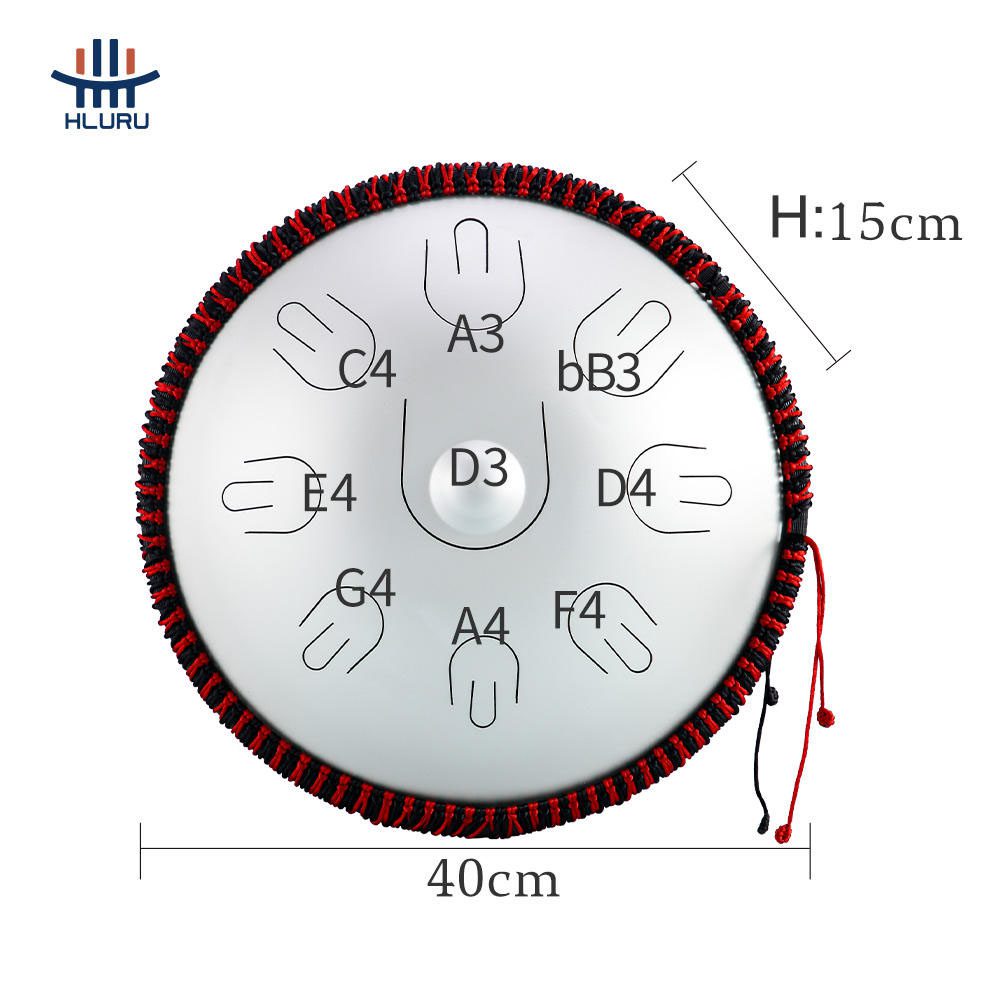 HLURU Handpan Drum TAH9-14 Silver "D Kurd" (36 cm, Copper Steel) (+ case) - Image 4