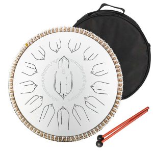 HLURU Tongue Drum EQTW15-14 White (36 cm, Microalloyed Steel) (+ case)