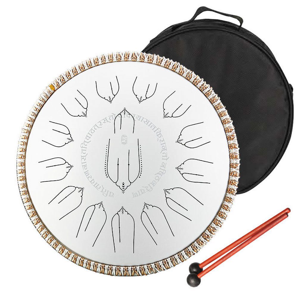 HLURU Tongue Drum EQTW15-14 White (36 cm, Microalloyed Steel) (+ case)