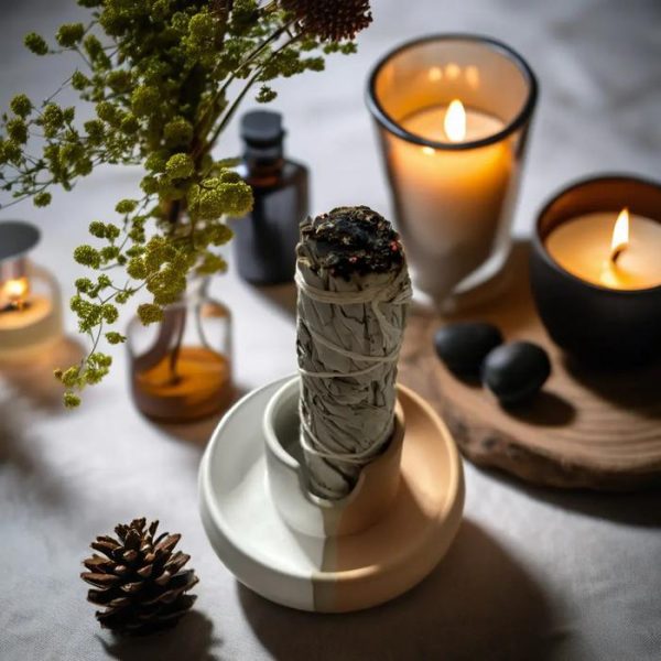 Ceramic Incense Holder 3 In 1 (for Incense Sticks, Palo Santo & White Sage) - Image 5