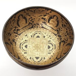 Deep Carving Black Hammered Singing Bowl "Dhyani Buddha" - G#2 (29 cm, 2.5 kg)