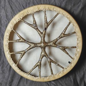 Shamanic Drum With Leather & Silver 925 "Golden Jaguar" (45 cm) (+ case)