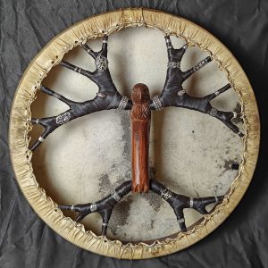 Shamanic Drum With Leather & Silver 925 "Brown Leather Eagle" (45 cm) (+ case)