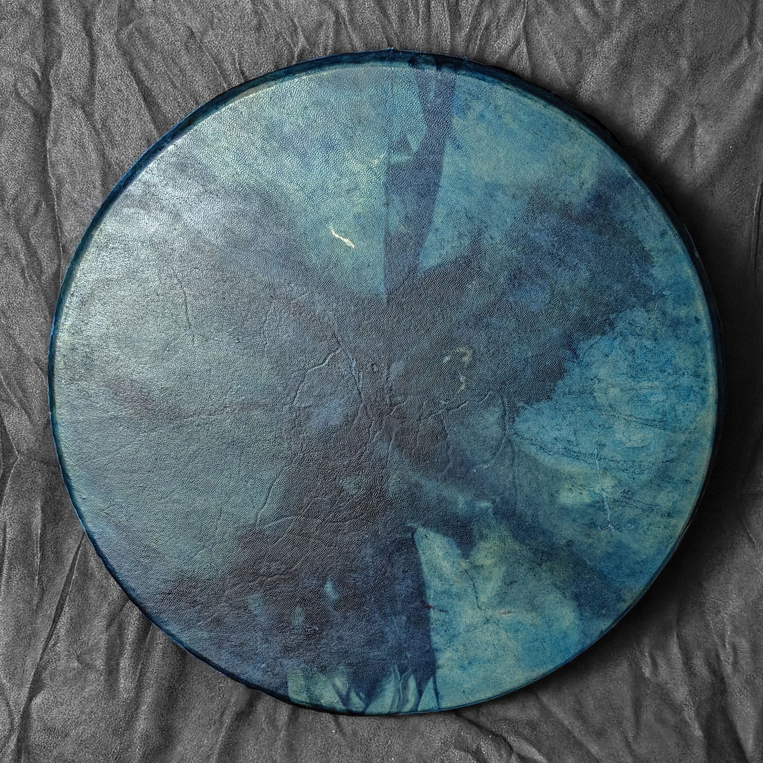Shamanic Drum With Suede & Silver 925 "Blue Snake" (45 cm) (Pea Flower Natural Dyeing) (+ case) - Image 2