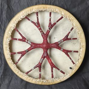 Shamanic Drum With Leather & Silver 925 "Scarlet Serpent" (45 cm) (+ case)