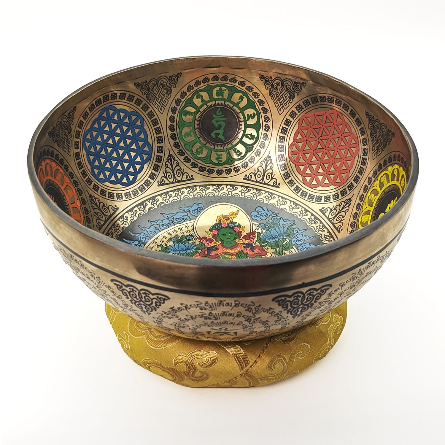 Thangka Hammered Singing Bowl "Green Tara" - E3 (23 cm, 1.5 kg) - Image 2