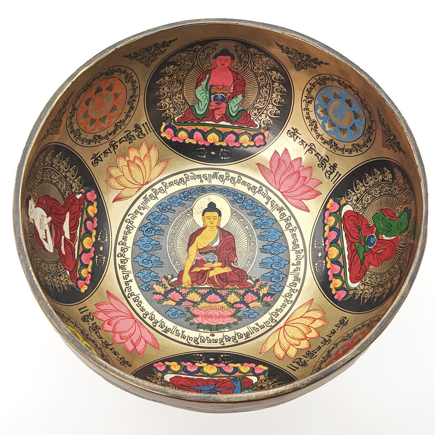 Thangka Hammered Singing Bowl "Dhyani Buddhas" - F3 (21 cm, 1.3 kg)