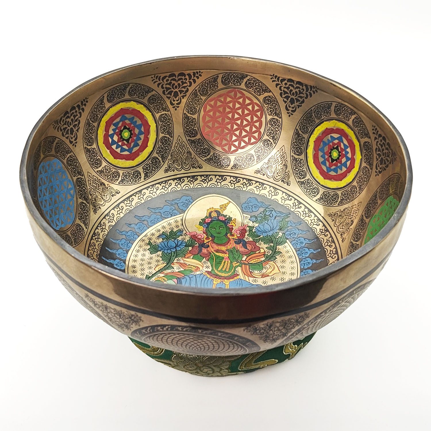 Thangka Hammered Singing Bowl "Green Tara" - F3 (22 cm, 1.6 kg) - Image 2