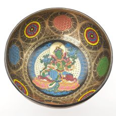 Thangka Hammered Singing Bowl "Green Tara" - F3 (22 cm, 1.6 kg)