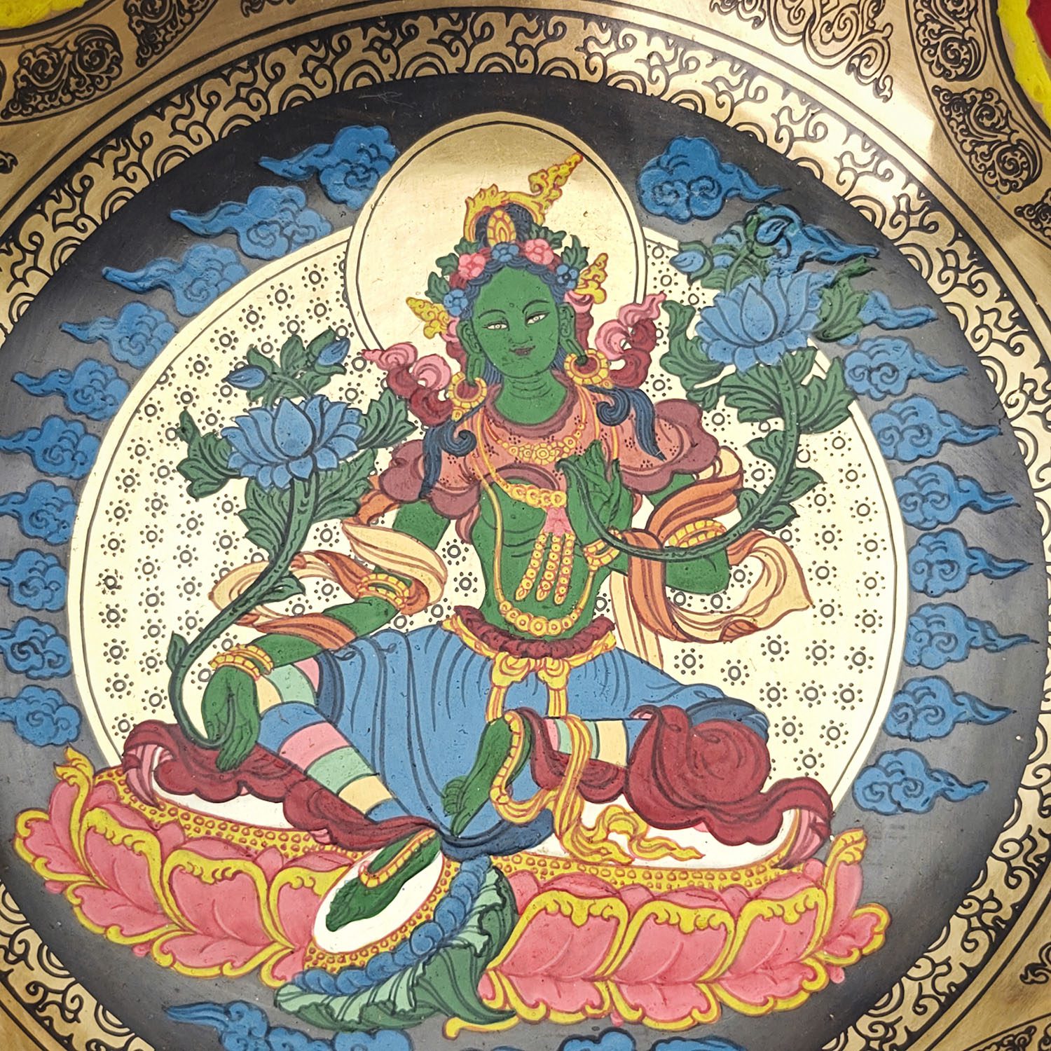 Thangka Hammered Singing Bowl "Green Tara" - F3 (22 cm, 1.6 kg) - Image 3