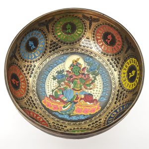Thangka Hammered Singing Bowl "Green Tara" - C3 (25 cm, 1.9 kg)
