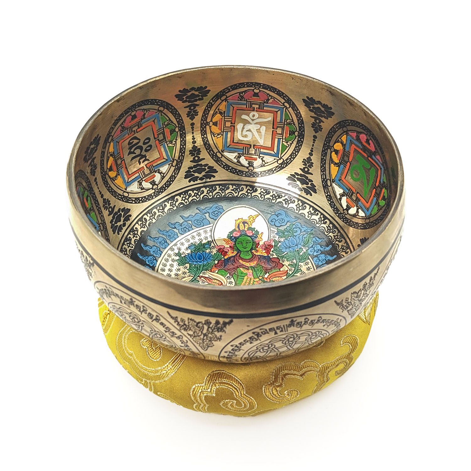 Thangka Hammered Singing Bowl "Green Tara" - E4 (16 cm, 0.8 kg) - Image 2
