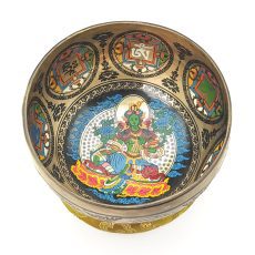 Thangka Hammered Singing Bowl "Green Tara" - E4 (16 cm, 0.8 kg)