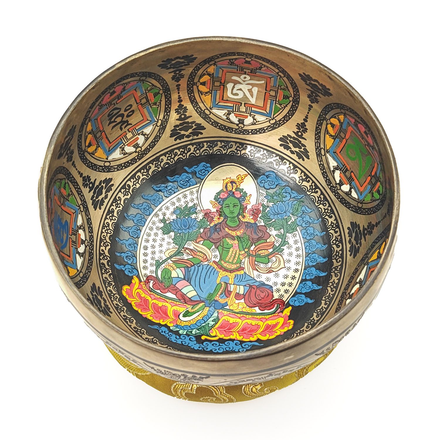 Thangka Hammered Singing Bowl "Green Tara" - E4 (16 cm, 0.8 kg)