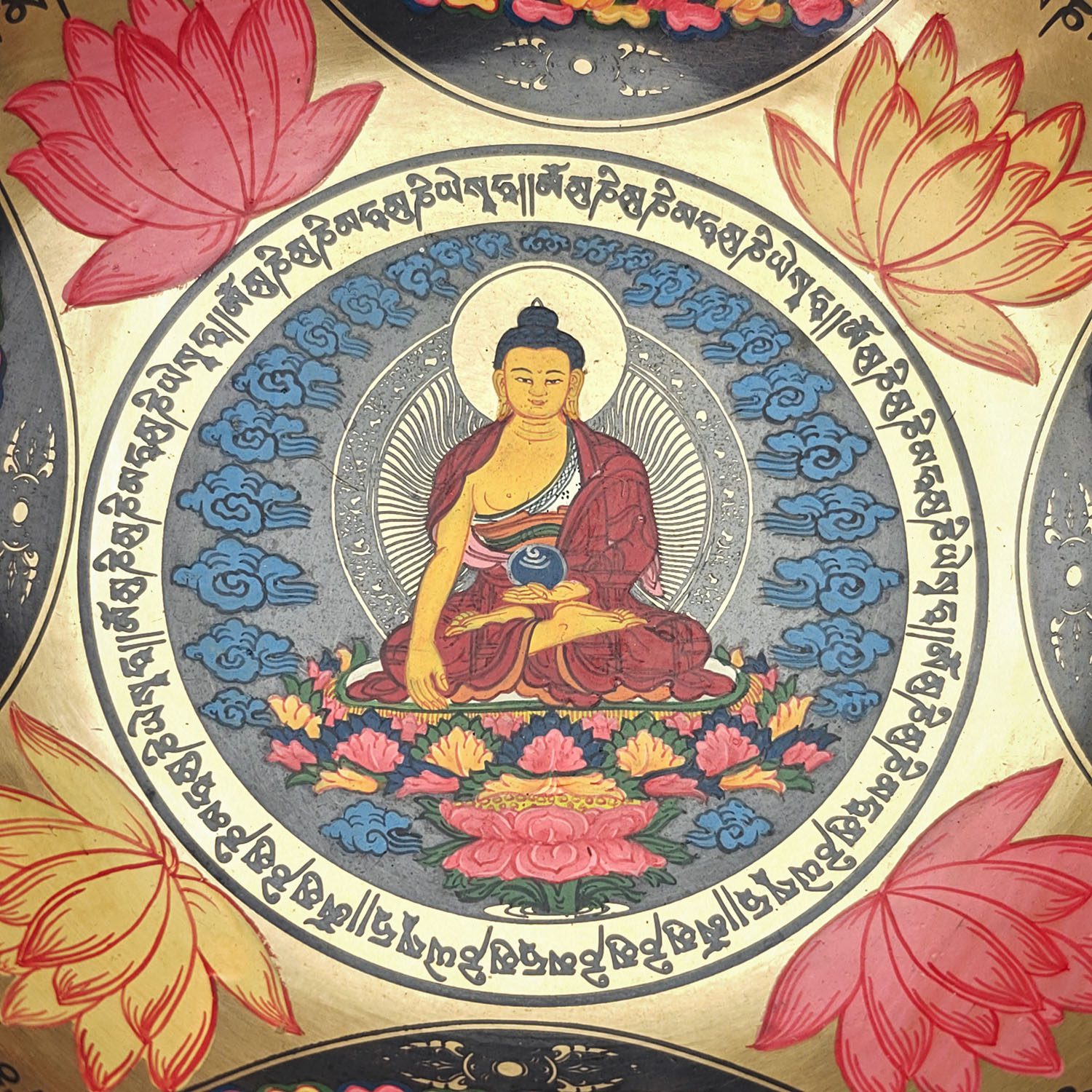 Thangka Hammered Singing Bowl "Dhyani Buddhas" - G3 (19 cm, 1.1 kg) - Image 4