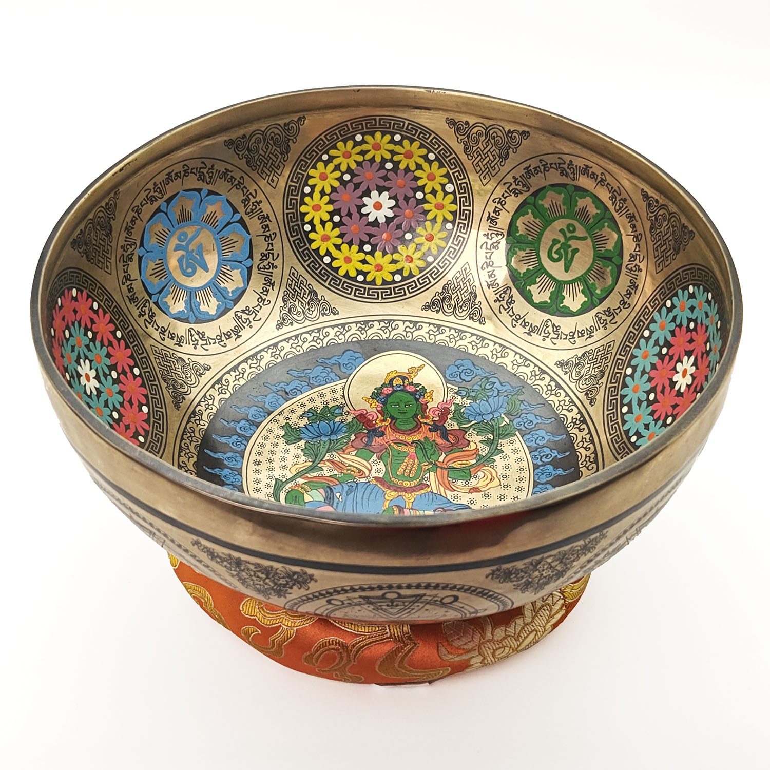 Thangka Hammered Singing Bowl "Green Tara" - D#3 (23 cm, 1.5 kg) - Image 2