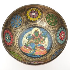 Thangka Hammered Singing Bowl "Green Tara" - D#3 (23 cm, 1.5 kg)