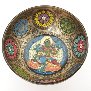 Thangka Hammered Singing Bowl "Green Tara" - D#3 (23 cm, 1.5 kg)