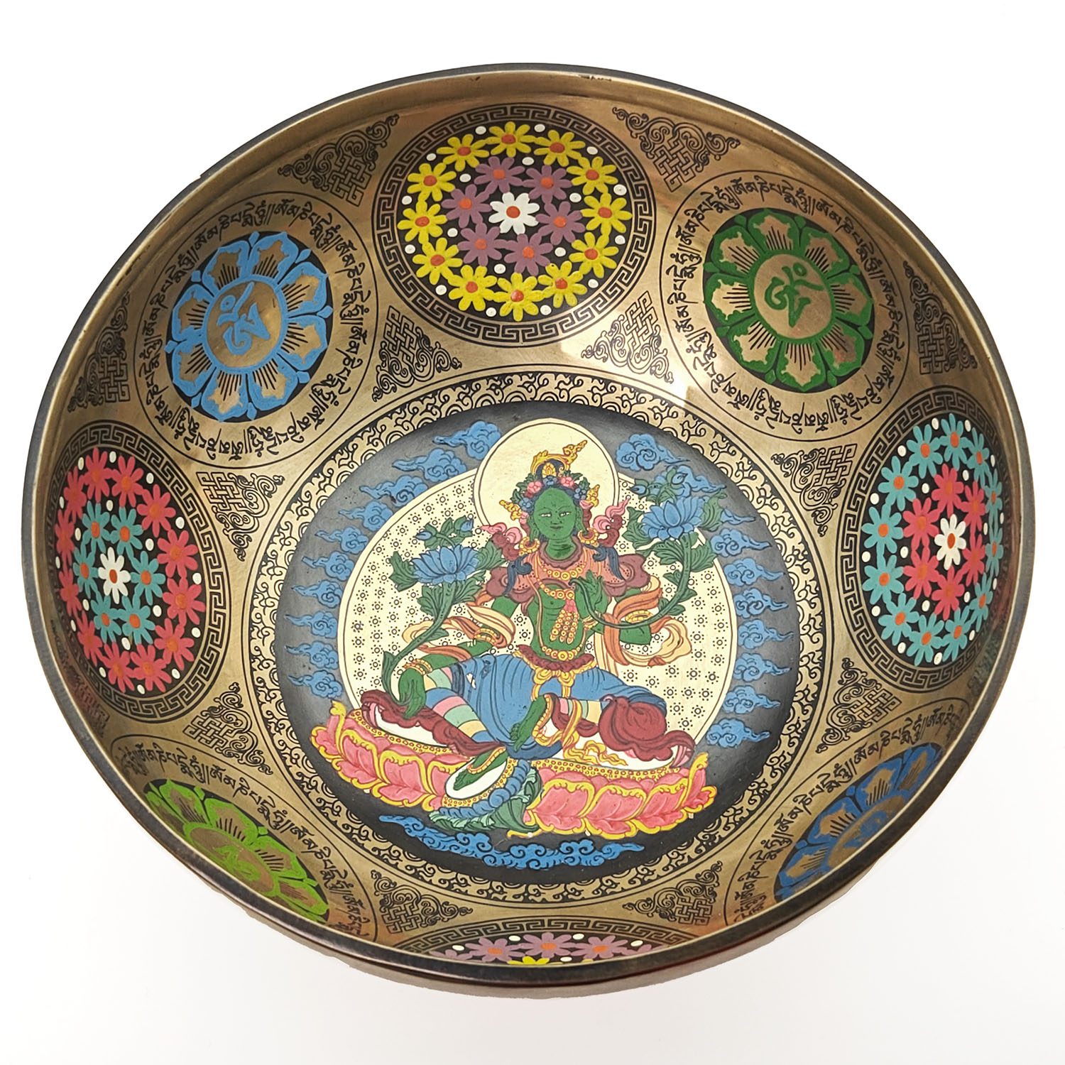 Thangka Hammered Singing Bowl "Green Tara" - D#3 (23 cm, 1.5 kg)