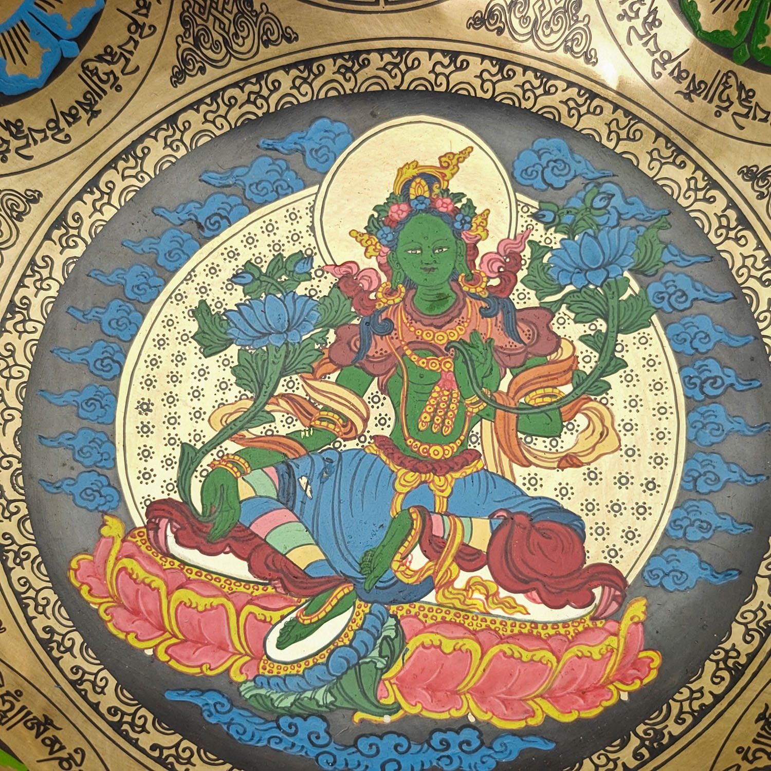 Thangka Hammered Singing Bowl "Green Tara" - D#3 (23 cm, 1.5 kg) - Image 3