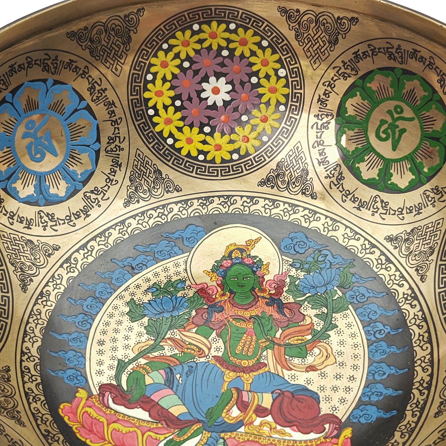 Thangka Hammered Singing Bowl "Green Tara" - D#3 (23 cm, 1.5 kg) - Image 4