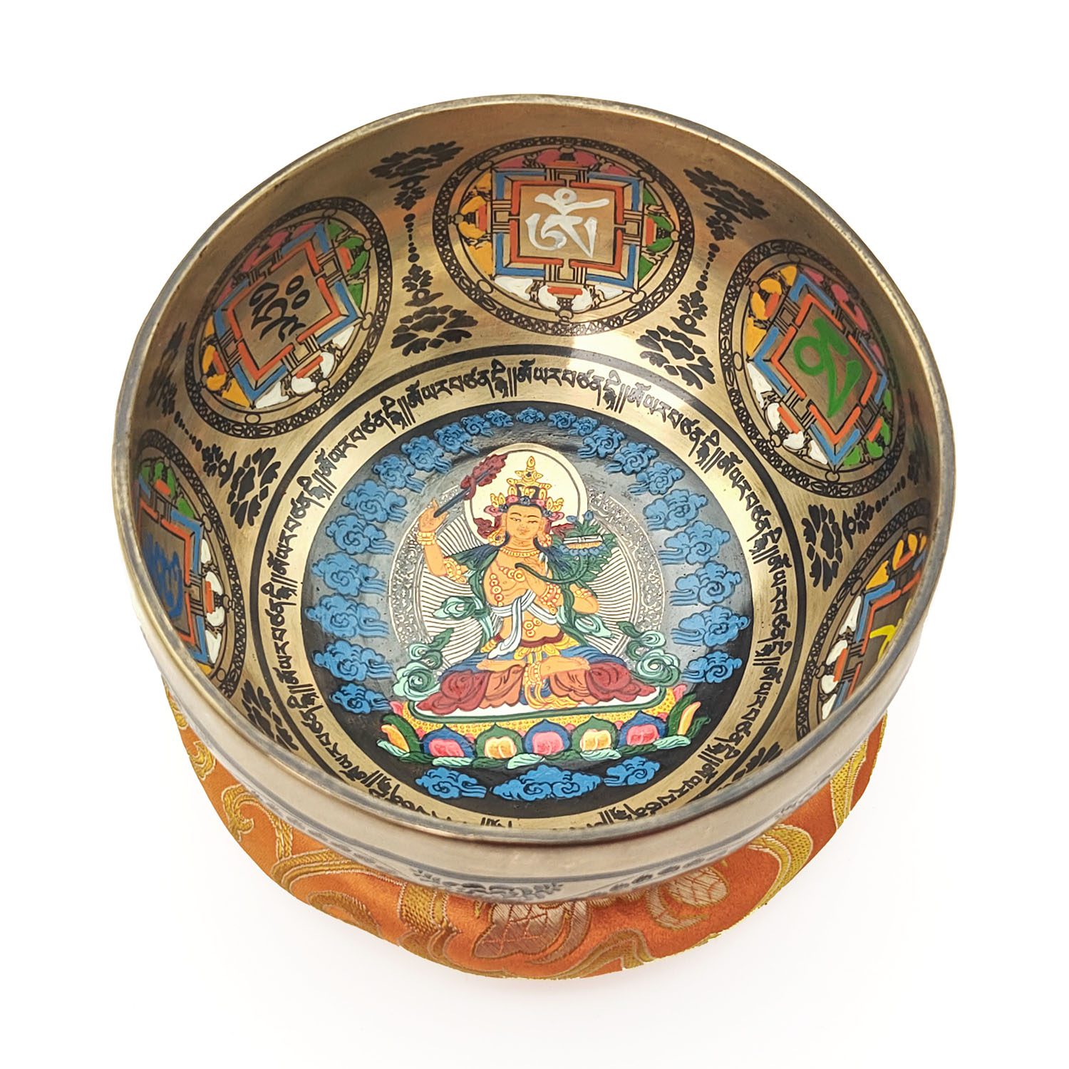 Thangka Hammered Singing Bowl "Manjushree" - D#4 (15 cm, 0.7 kg)