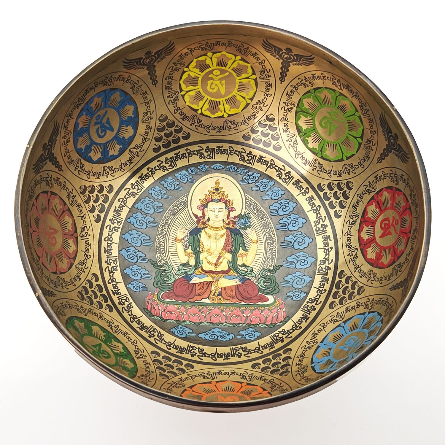 Thangka Hammered Singing Bowl "Vajrasattva" - D3 (24 cm, 1.7 kg)