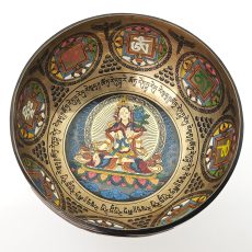 Thangka Hammered Singing Bowl "White Tara" - D#3 (23 cm, 1.6 kg)