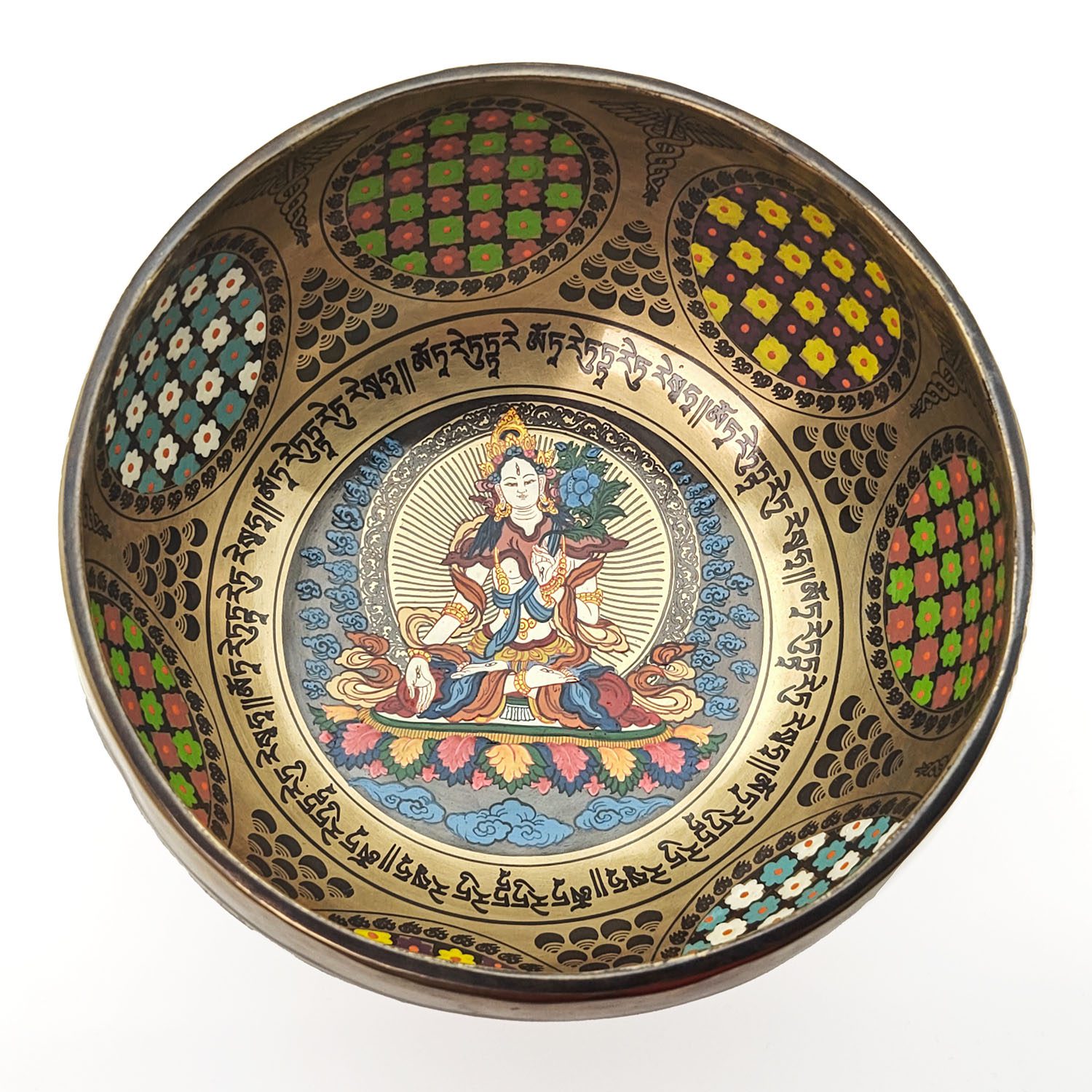 Thangka Hammered Singing Bowl "White Tara" - C4 (18 cm, 0.8 kg)