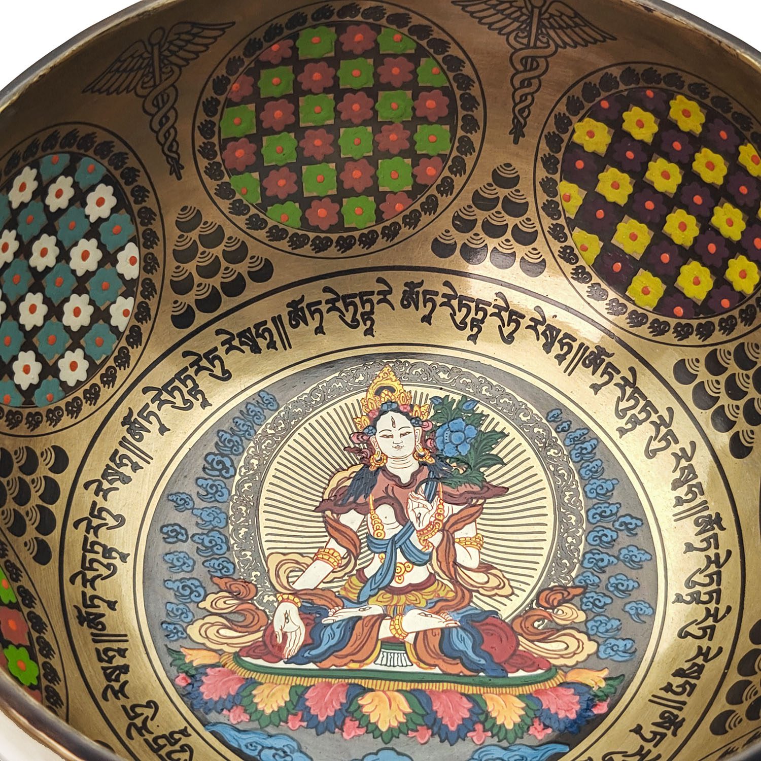 Thangka Hammered Singing Bowl "White Tara" - C4 (18 cm, 0.8 kg) - Image 4