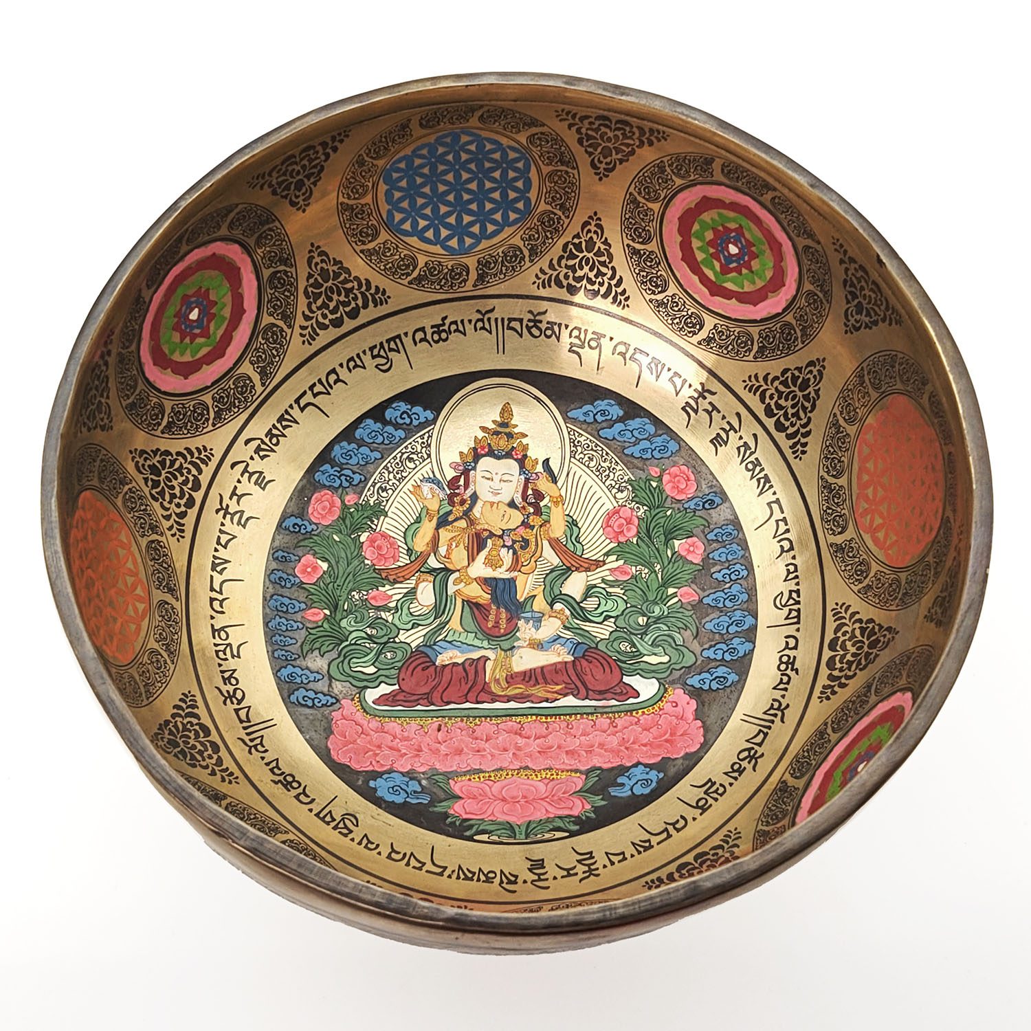 Thangka Hammered Singing Bowl "Vajrasattva Yab-Yum" - F#3 (23 cm, 1.5 kg)