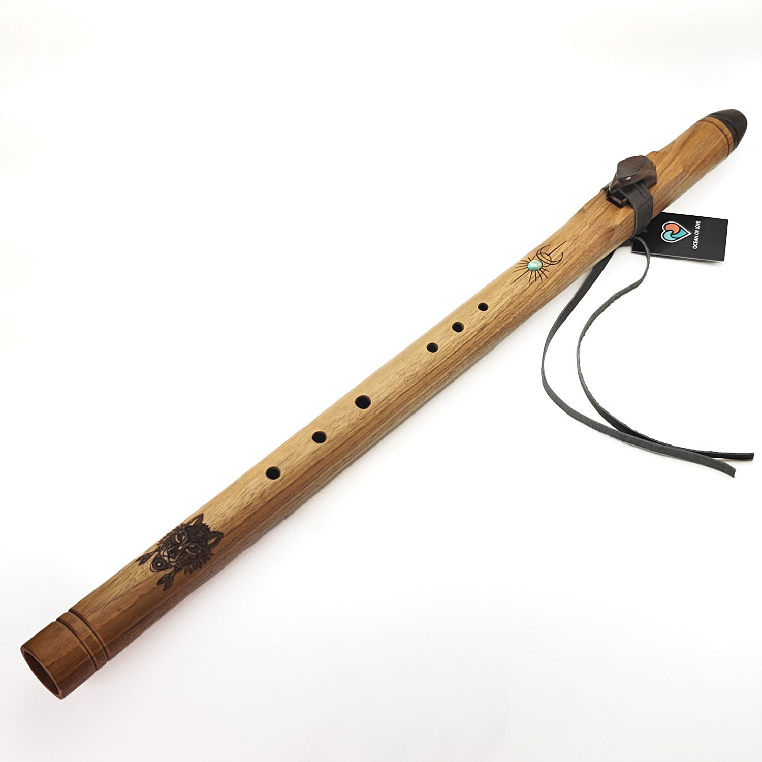 Premium Single Flute Teakwood Turquoise Stone - Cm (72 cm)