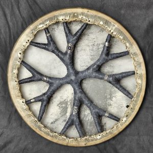 Shamanic Drum With Leather & Silver 925 "Blue Smoke" (45 cm) (+ case)