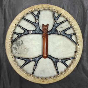Shamanic Drum With Leather & Silver 925 "Black Sand Dragon" (45 cm) (+ case)