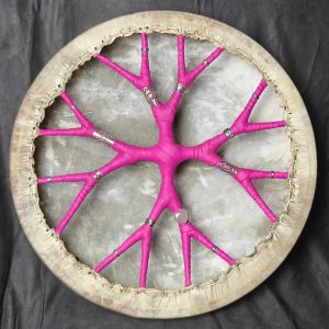 Shamanic Drum With Leather & Silver 925 "Pink Dream" (45 cm) (+ case)