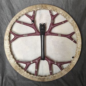 Shamanic Drum With Leather & Silver 925 "Purple Bear" (50 cm) (+ case)