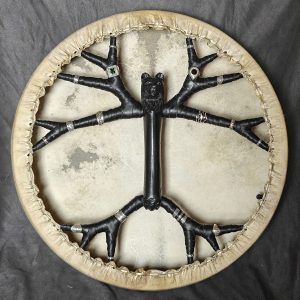 Shamanic Drum With Leather & Silver 925 "Black Bear" (50 cm) (+ case)