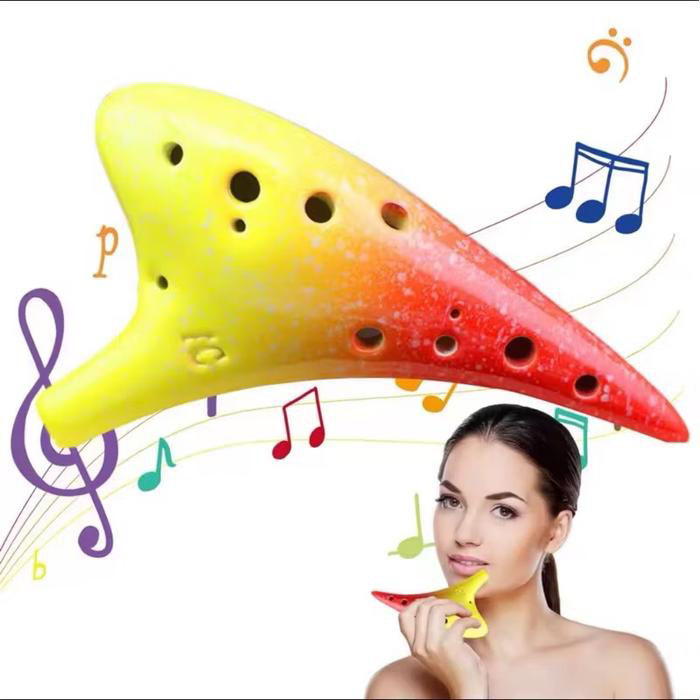 Ocarina Ceramic Alto C Yellow-Red (12 holes) (+ case) - Image 2