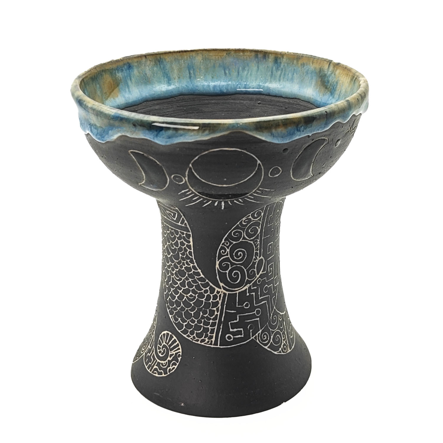 Premium Ceramic Glazed Incense Burner Medium "Ayahuasca Snake Spirit Under Moon" (14 cm)