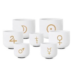 Planetary White Frosted Quartz Crystal Singing Bowls Set (16-30 cm, 13.5 kg)