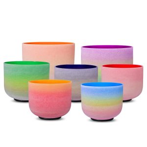 Rainbow Frosted Quartz Crystal Singing Bowls Set (16-30 cm, 13.5 kg)