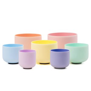 Romantic Inside Colored Frosted Quartz Crystal Singing Bowls Chakra Set (16-30 cm, 13.5 kg)