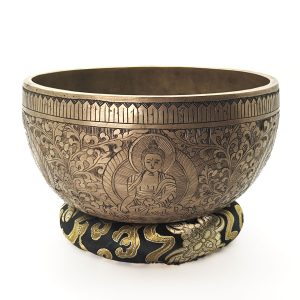 Old Carving KASA Hammered Singing Bowl "Buddha" - D4 (20 cm, 1.2 kg)